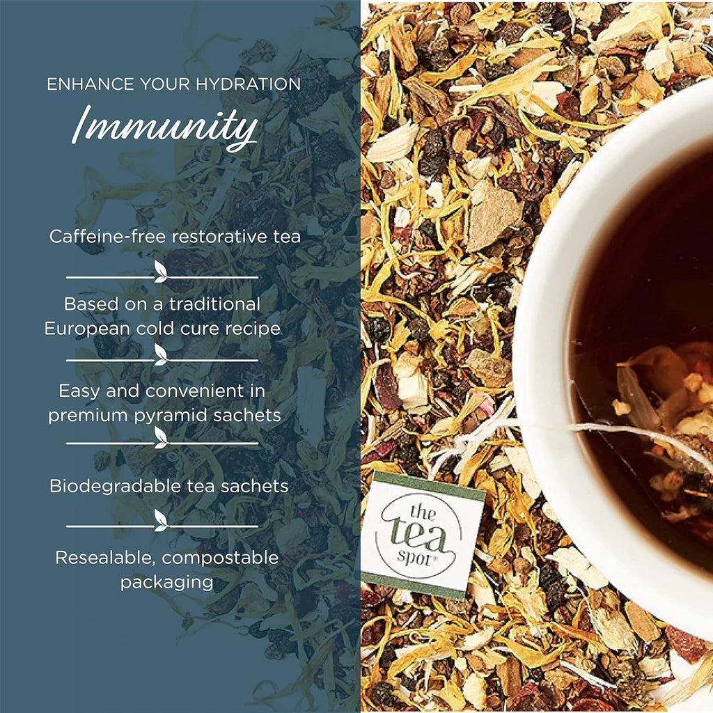 The Tea Spot Organic Immunity Tea with Natural Vitamin C for Immune Support|Blend of Adaptogens, Elderberry, Orange Peel, Ginger, Basil, Lemon Peel & Valerian Root | Caffeine-Free 15 Tea Bags