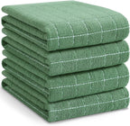Homaxy 100% Cotton Terry Kitchen Towels(Grass Green, 20 x 28 inches), Checkered Designed, Soft and Super Absorbent Dish Towels, Large 4 Pack