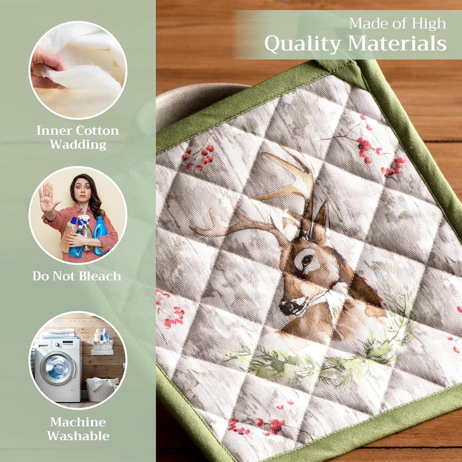 Maison d' Hermine Pot Holders 100% Cotton Heat Resistant Potholders 8" x 8" Hot Pads with Loop BBQ, Cooking, Baking, Grilling, Kitchen, Handling Hot Pans (Pack of 1, Mountain Life)