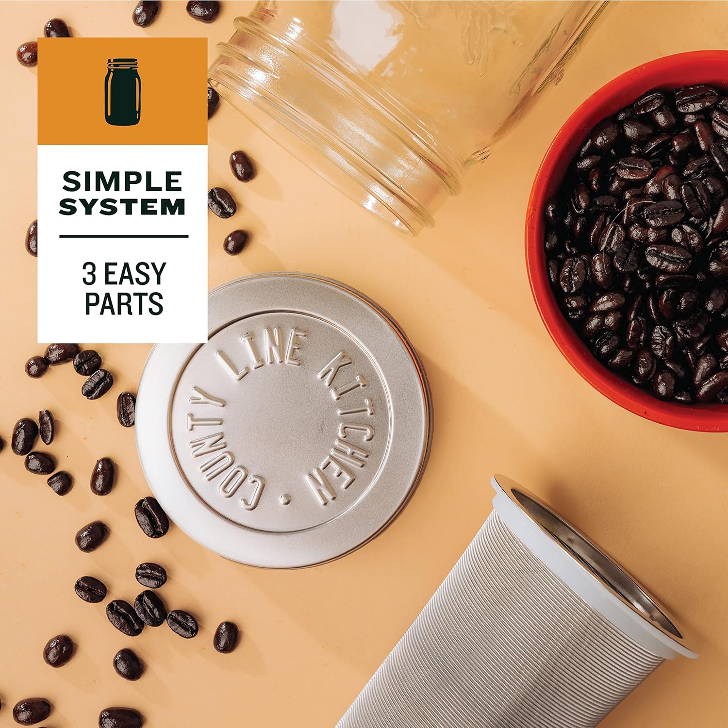 County Line Kitchen Glass Cold Brew Coffee Maker with Lid - Wide Mouth, 2 Quart (64 oz) - Heavy Duty, Leak Proof - Sun & Iced Tea Pitcher, Cold Brew Coffee, Breast Milk Storage, Water - Silver