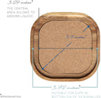 Acacia Wood Coasters for Drinks, 4.13 Inch, Set of 6, Squircles Insulation and Absorbent Cork Stackable Cup Holder, Rustic Coasters for Coffee Table, Designed by S1EGAN