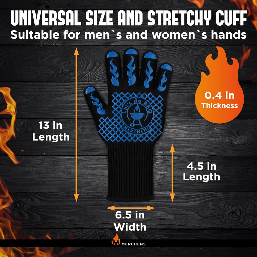 Pro-Series BBQ Gloves - Heat Resistant Grill, Grilling, and Oven Gloves for Culinary Experts - Extreme Fireproof Protection, Silicone Grip, Extra Long Mitts - Indoor & Outdoor - with Protective case