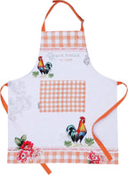 AMOUR INFINI Cotton Aprons for Women with Pocket, Adjustable Strap & Waist Ties - Washable Aprons for Baking, Cooking, Gardening (27.5 x 33 Inches - Farm Rooster)