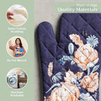 Maison d' Hermine Oven Gloves 100% Cotton Oven Mitt 7" x 13" with Loop Heat Resistant, BBQ, Cooking Gloves, Baking, Grilling, Kitchen, Handling Hot Pans (Pack of 1, Pumpkin Blues)