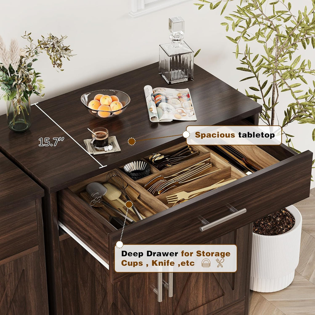 Vongrasig Sideboard Buffet Cabinet with Storage, Modern Kitchen Storage Cabinet with 1 Drawer and 2 Doors, Wood Coffee Bar Buffet Table for Kitchen, Dining Room, Rustic Brown