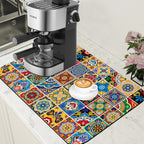 Talavera Mexican Tiles Dish Drying Mat for Kitchen Counter Bar Mat Hide Stain Absorbent Rubber Backed Coffee Mat Maker Espresso Machine Bar Accessories 15.7 x 23.6 Inch