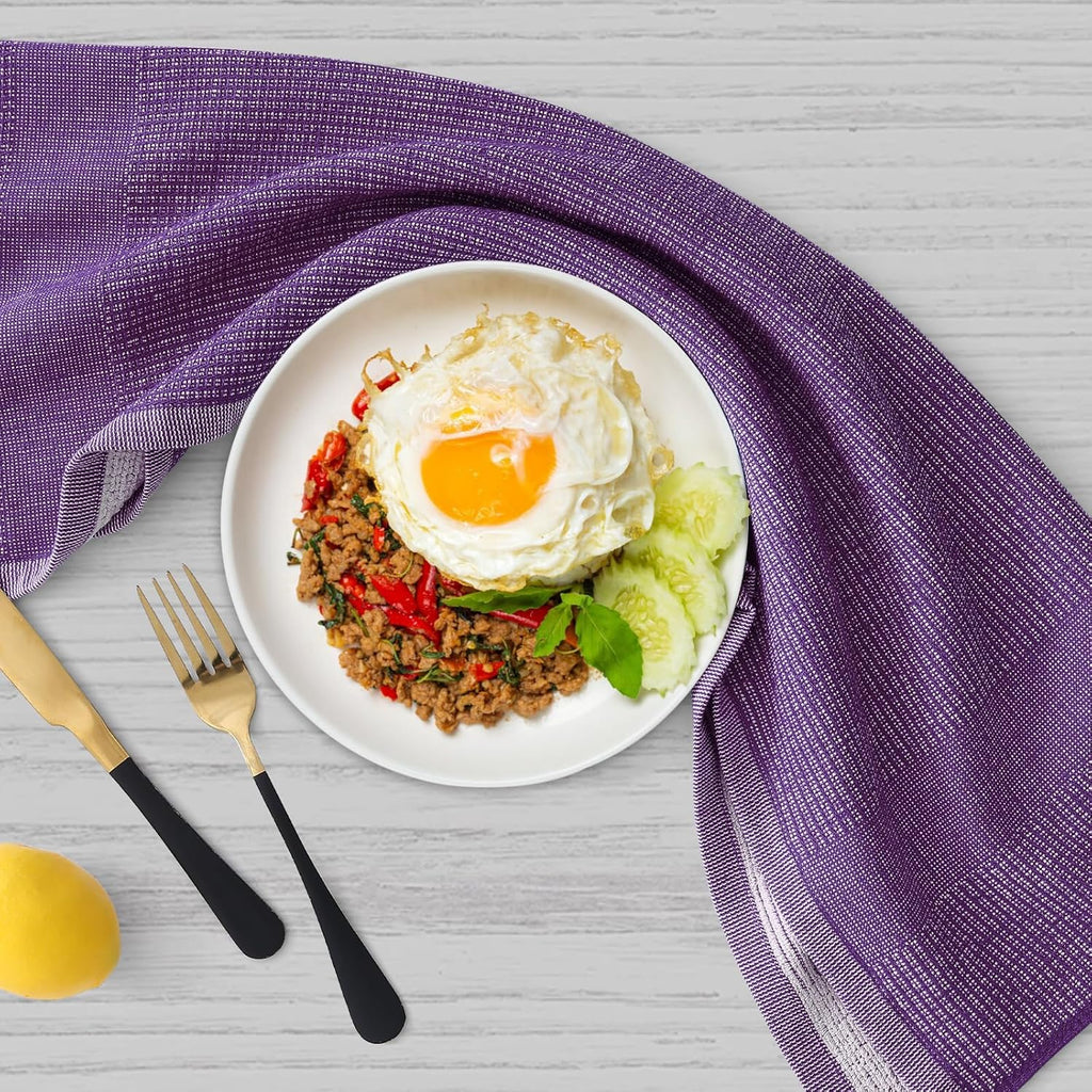 Homaxy Premium Kitchen Towels(18”x 28”, 6 Pack), Large Cotton Kitchen Hand Towels, Flat and Terry Dish Towels, 380 GSM Highly Absorbent Tea Towel Set with Hanging Loop, Purple