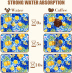 Lemon and Blue Tile Dish Drying Mat for Kitchen Counter Coffee Mat Hide Stain Absorbent Rubber Backed Dish Drainer Rack Pad Espresso Machine Coffee Bar Accessories 15.7 x 23.6 Inch