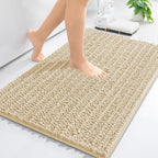 Arotive Luxury Chenille Bathroom Rug Mat, Extra Soft Thick Absorbent Shaggy Bath Rugs, Non-Slip Machine Wash Dry, Plush Bath Mats for Bathroom, Shower and Tub, 36x24, Cream Beige