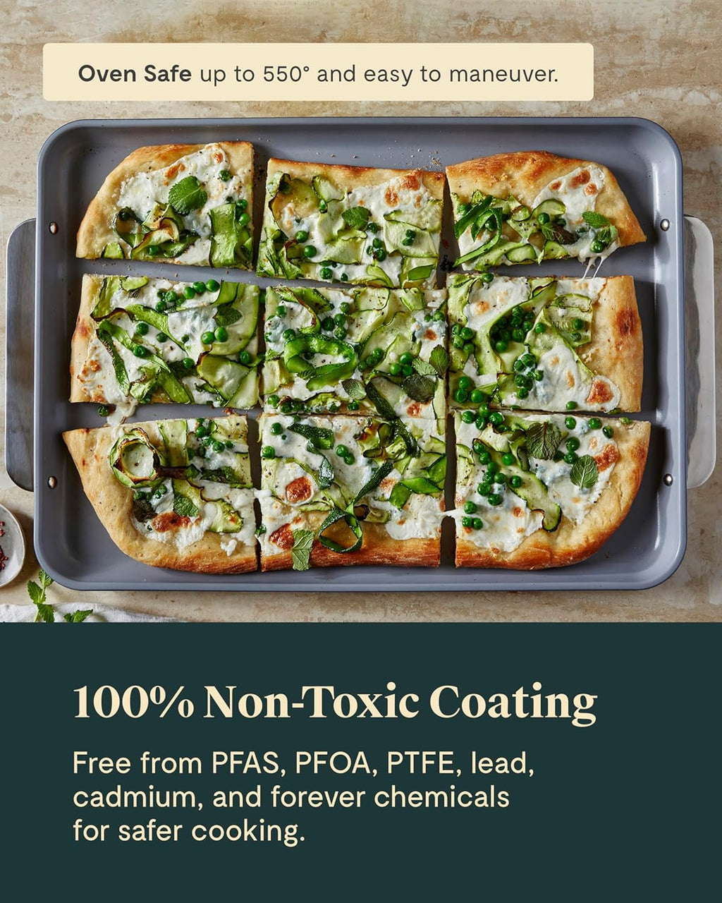 Caraway Non-Stick Ceramic Baking Sheet Trio - Naturally Slick Ceramic Coating - Non-Toxic, PTFE & PFOA Free - 18 x 13" Large, 15 x 10" Medium, & 9" x 13" Small - Slate