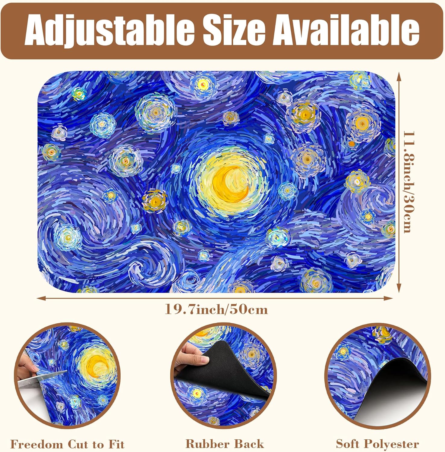 Starry Night Coffee Mat Absorbent Dish Drying Mat for Kitchen Counter Hide Stain Rubber Backed Coffee Bar Accessories Fit Under Espresso Machine Dish Rack, 11.8 x 19.7 Inch