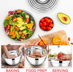 E-far Mixing Bowls with Lids Set, 7-Piece Stainless Steel Mixing Salad Bowls with 3 Grater Attachments, Size 4.6, 3.5, 2.6, 2, 1.5, 1, 0.7QT, Nesting Design & Red Airtight Lids, For Baking/Cooking