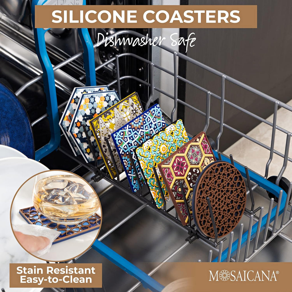 Silicone Coasters Set of 4, Protect Against Water Marks or Damage - Fit All Cups, 3.5" Inch Size, Colored Coasters (Combination 2)