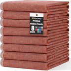 Homaxy Premium Kitchen Towels(18”x 28”, 8 Pack), Large Cotton Kitchen Hand Towels, Flat and Terry Dish Towels, 380 GSM Highly Absorbent Tea Towel Set with Hanging Loop, Rust