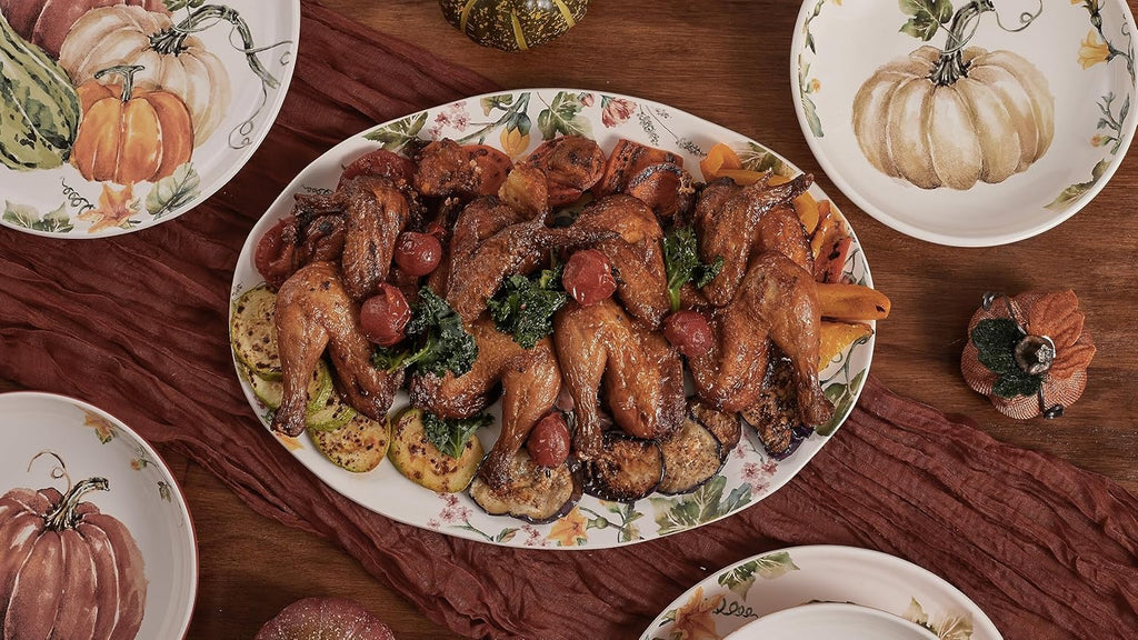 Bico Pumpkin Feast Ceramic 16 inch Oval Platter, Microwave & Dishwasher Safe