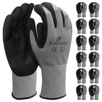 I9 Essentials Safety Work Gloves – 12 Pairs MicroFoam Nitrile Coated, Seamless Nylon Knit Grip Gloves for Construction, Home Improvement, Gardening, Mechanics, Automotive – Large, Breathable