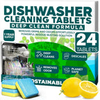 Sudstainables Dishwasher Cleaner and Deodorizer Tablets, 24 Pack – Dishwasher Cleaning Tablets for Odor and Buildup Removal, Descaler - 1-Year Supply