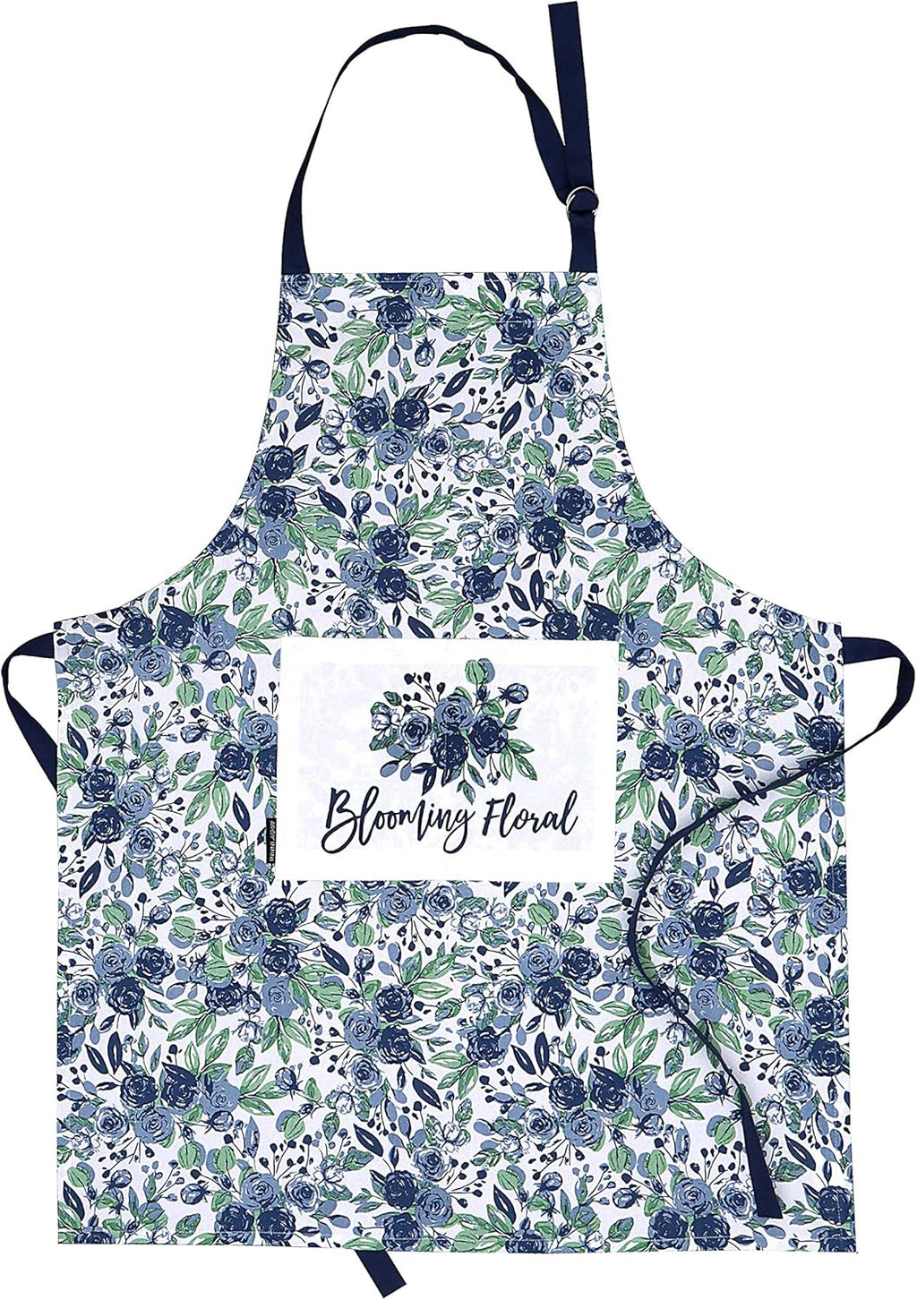 AMOUR INFINI Cotton Aprons for Women with Pocket, Adjustable Strap & Waist Ties - Washable Aprons for Baking, Cooking, Gardening (27.5 x 33 Inches - Blooming Floral)