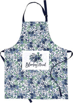 AMOUR INFINI Cotton Aprons for Women with Pocket, Adjustable Strap & Waist Ties - Washable Aprons for Baking, Cooking, Gardening (27.5 x 33 Inches - Blooming Floral)