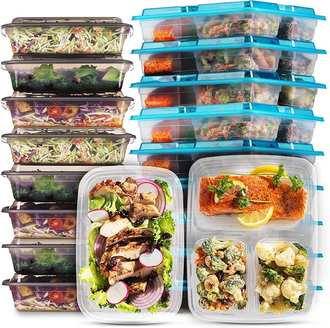 Food Storage Containers With Lids - (144 Pack-32 Oz) 72- 3 Compartment Meal Prep Containers Reusable Or Disposable & 72- Single Food Storage Bento Boxes, Bpa Free, Microwave, Freezer, Dishwasher Safe