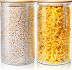 Extra Large Glass Flour and Sugar Storage Containers with Airtight Lids,132 floz x2 [Set of 2] Big Glass Jars with Bamboo Lids, Air Tight Food Storage Jars for Cereal, Pasta, Rice, Coffee