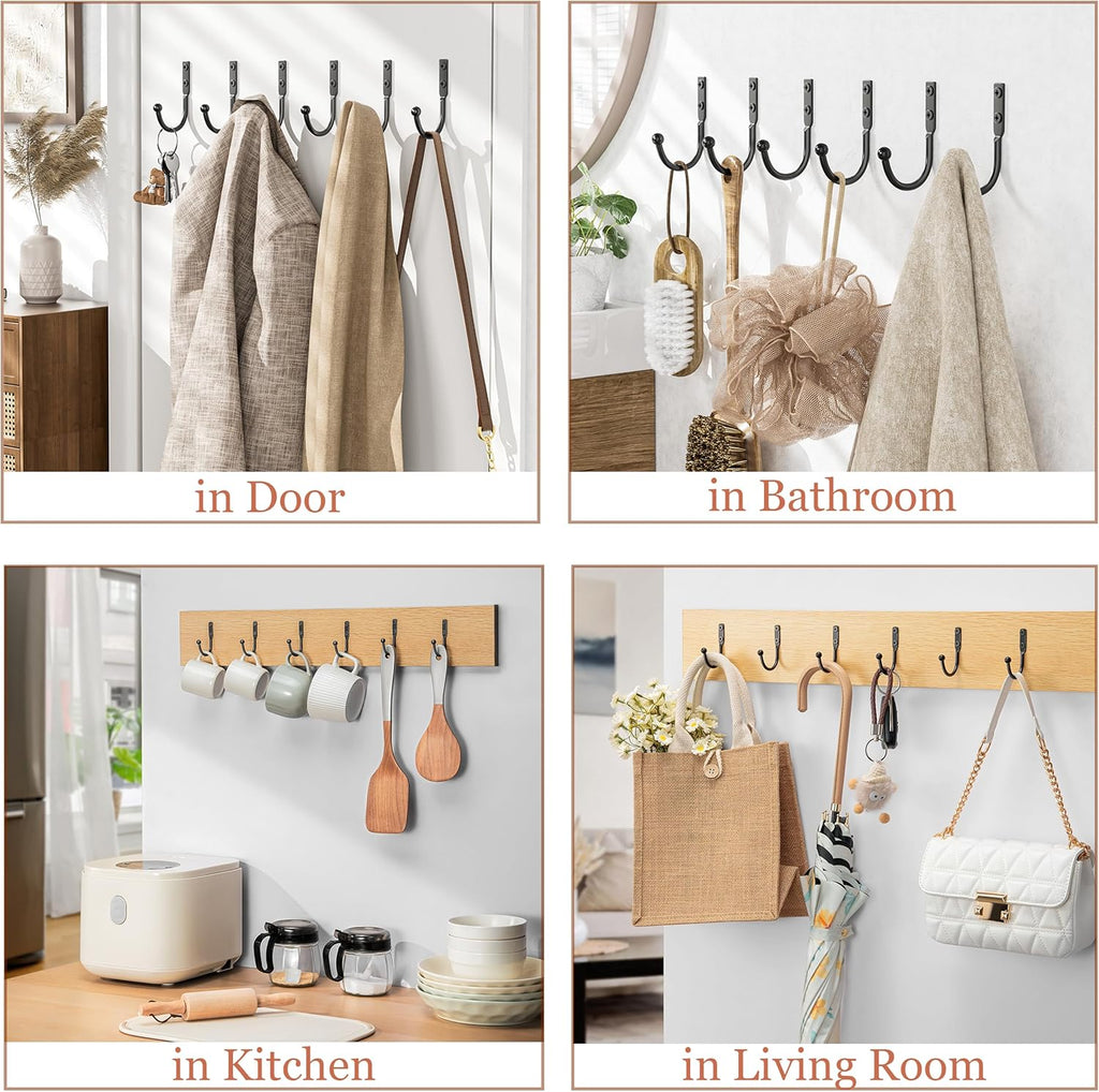 10 Pack Wall Hooks，Metal Hooks Hold up to 45 Lbs，Hooks Wall Mount for Hanging Towel/Coat/Bag/Keys/Cups，Ideal for Bathroom，Outdoor，Closet，Kitchen，Garage，Black