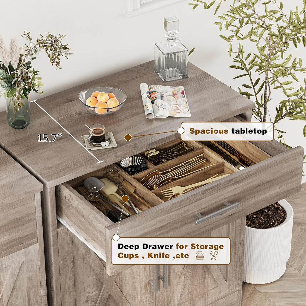 Vongrasig Sideboard Buffet with Storage, Modern Kitchen Storage Cabinet with 1 Drawer and 2 Doors, Wood Coffee Bar Buffet Table for Kitchen, Dining Room, Ash Grey