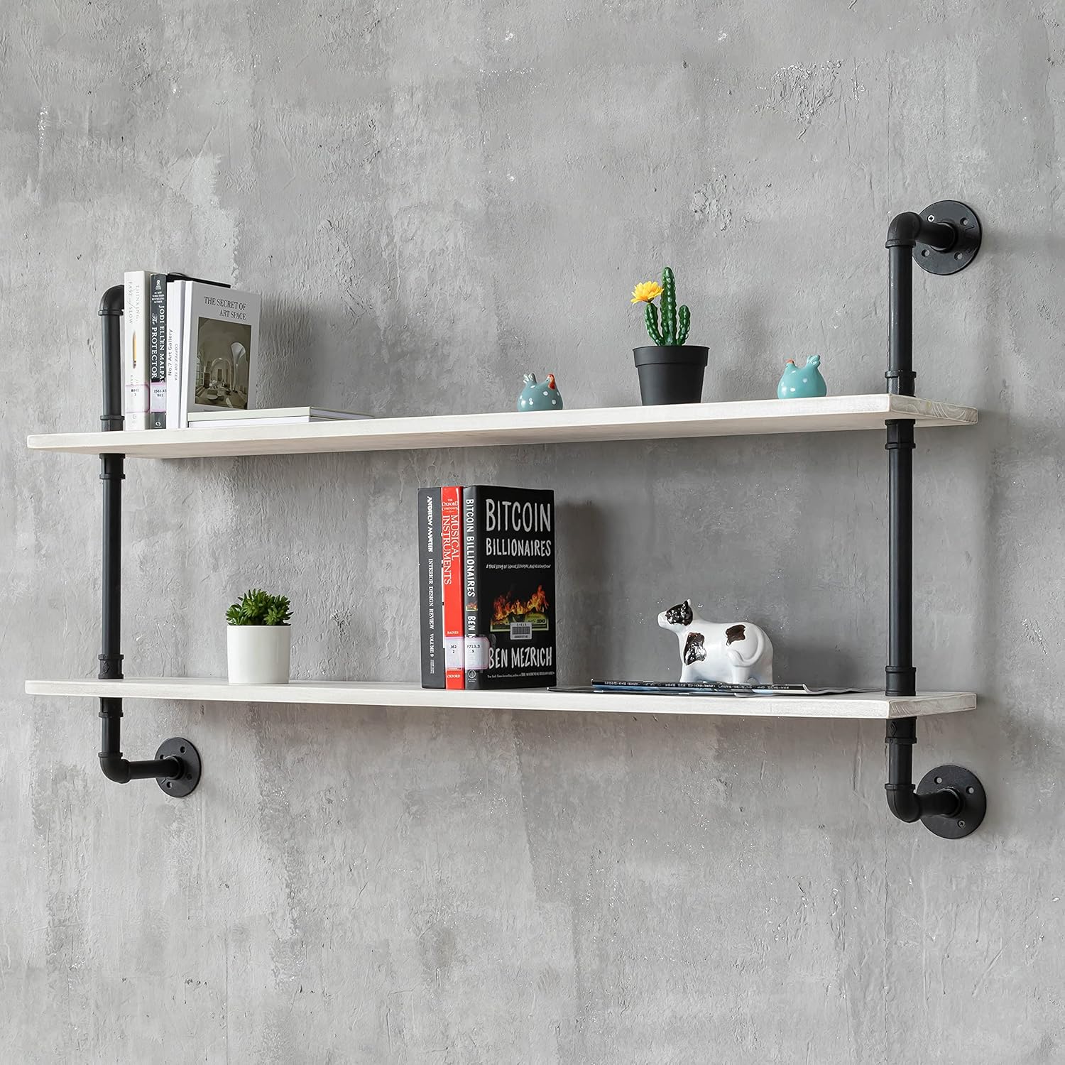 Floating Shelves for Wall Bookshelf Industrial Pipe Shelving Shelves Natural Wood Planks 48 inch Rustic Wall Shelves Hanging Bookshelves Farmhouse Kitchen Shelving