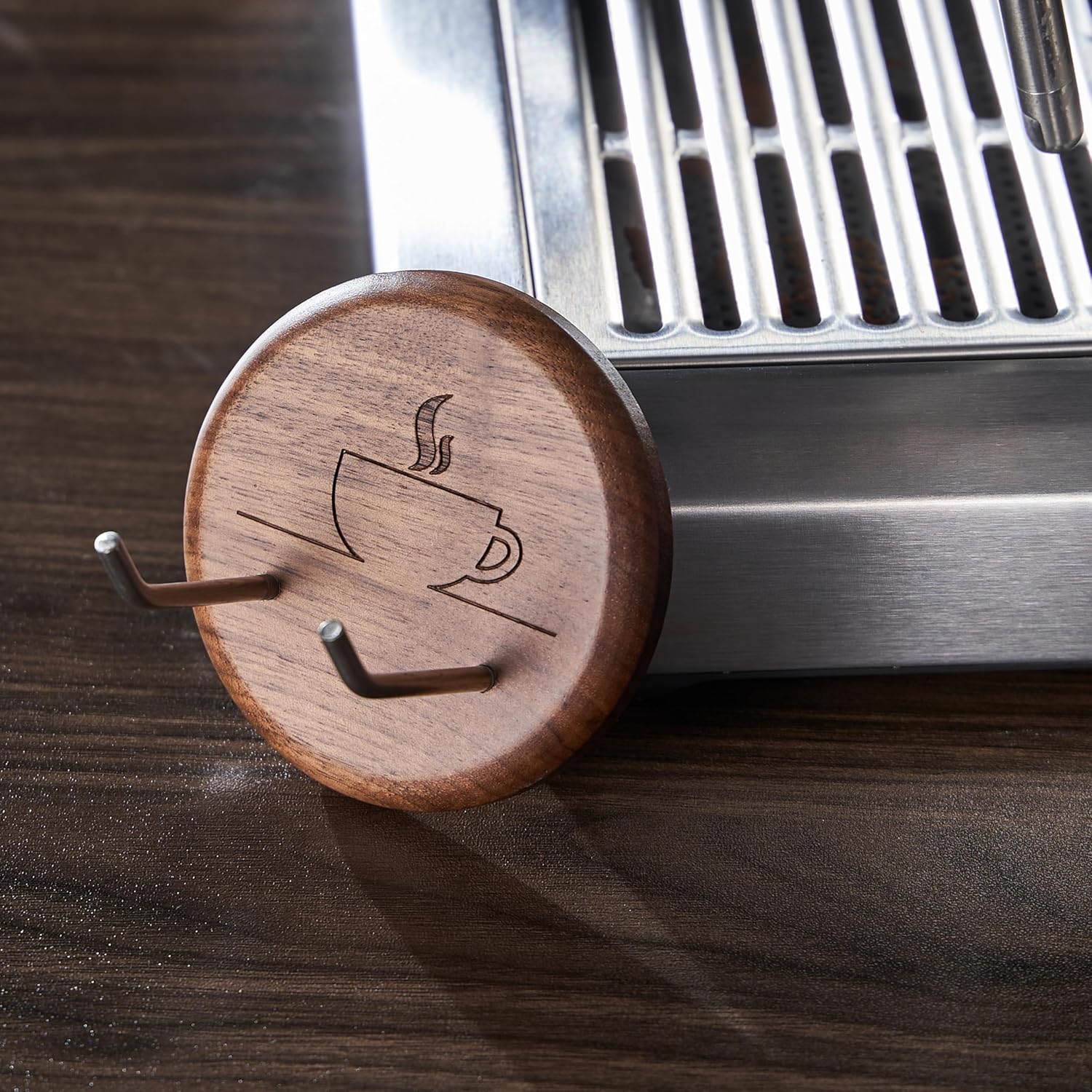 Wall Mounted Portafilter Holder Walnut Wall Rack Espresso Station Organizer Premium Espresso Machine Accessories/Secure & Easy Installation - Suits 51mm, 54mm & 58mm Portafilters