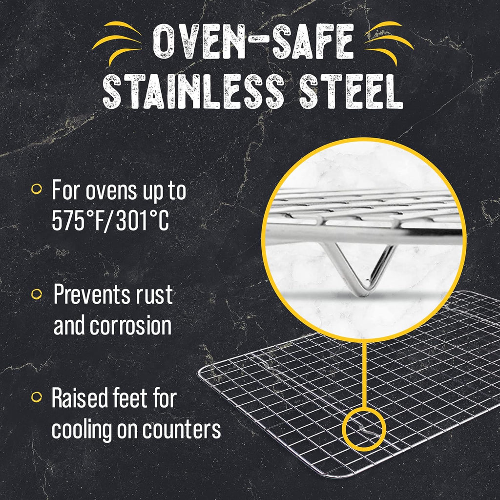 Checkered Chef Cooling Rack for Cooking and Baking - 8” x 11 ¾" Set of 2 Stainless Steel, Oven Safe Grid Wire Cookie Cooling Racks