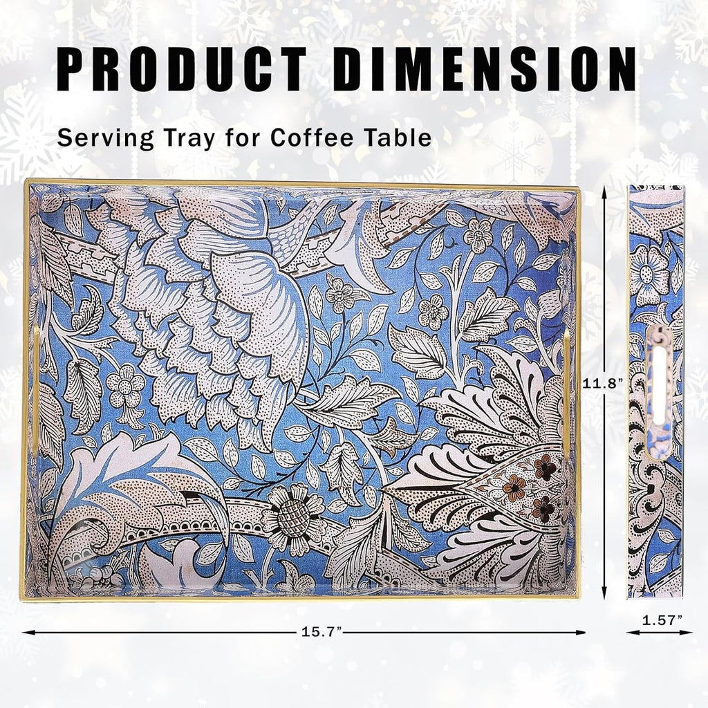 Rectangle Serving Tray with Handles, Coffee Table Tray for Ottoman, Living Room, Outdoor Tray for Patio Entertaining, Serving Breakfast Kitchen Platter, Windrush