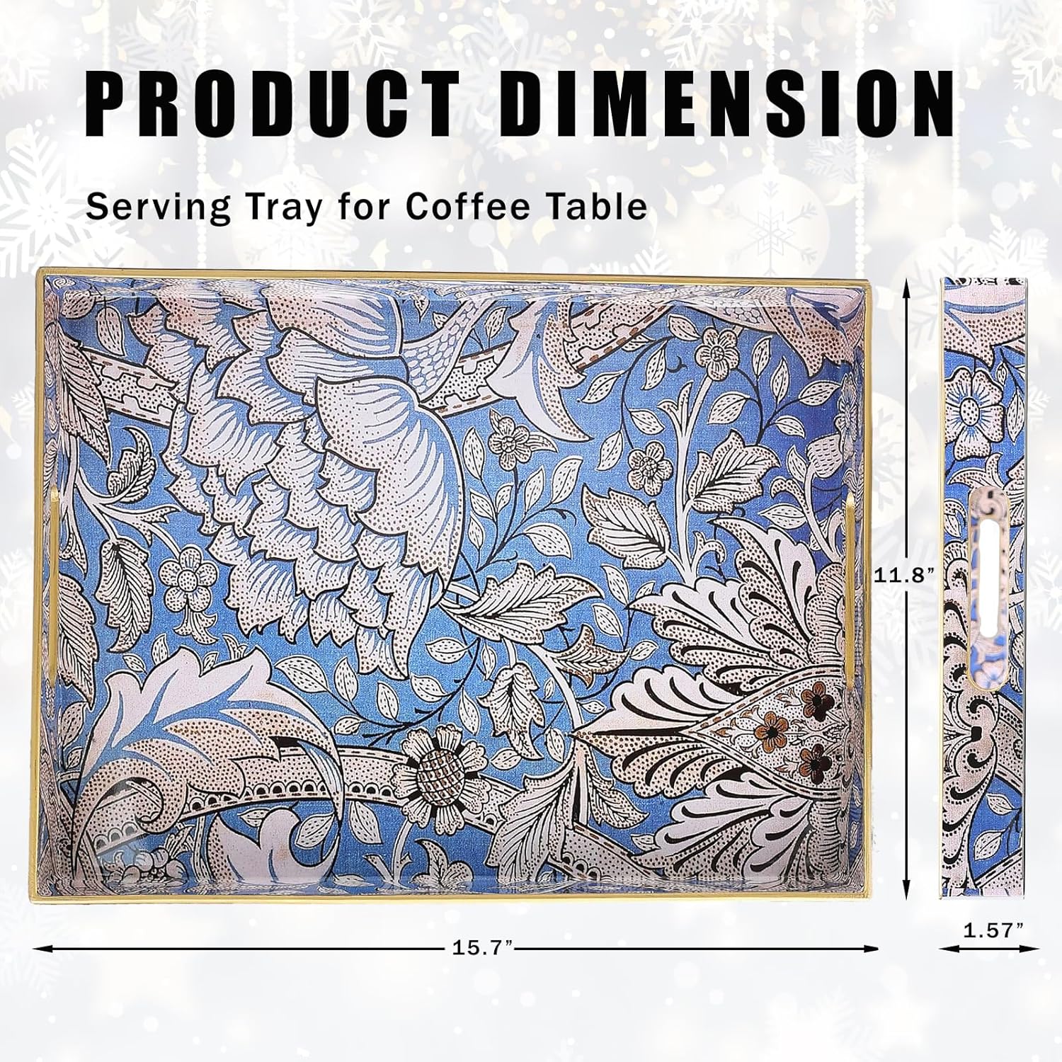 Rectangle Serving Tray with Handles, Coffee Table Tray for Ottoman, Living Room, Outdoor Tray for Patio Entertaining, Serving Breakfast Kitchen Platter, Windrush