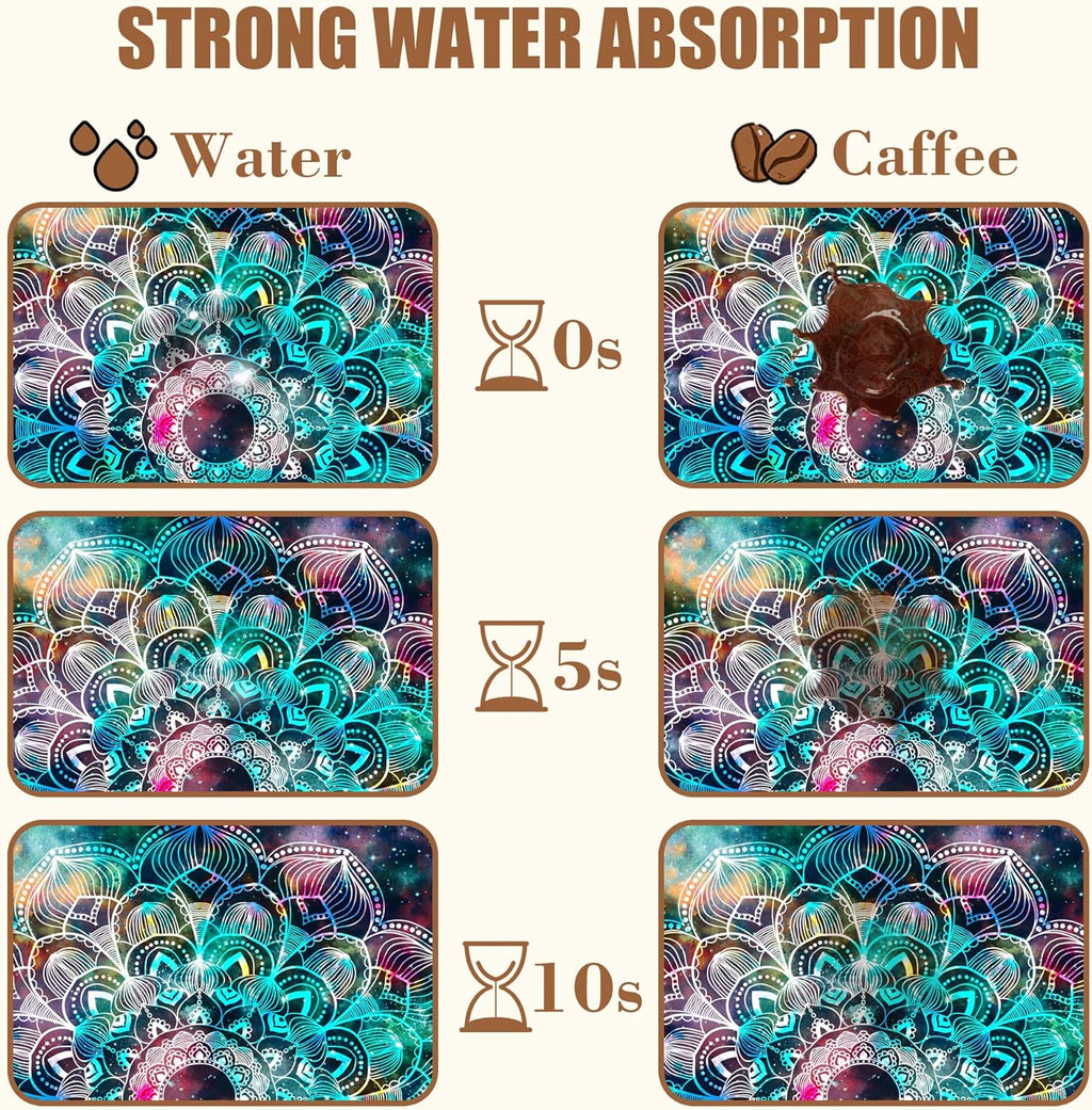 Abstract Mandala Galaxy Star Dish Drying Mat for Kitchen Counter Coffee Bar Mat Hide Stain Absorbent Rubber Backed Coffee Maker Espresso Machine Accessories 11.8 x 19.7 Inch