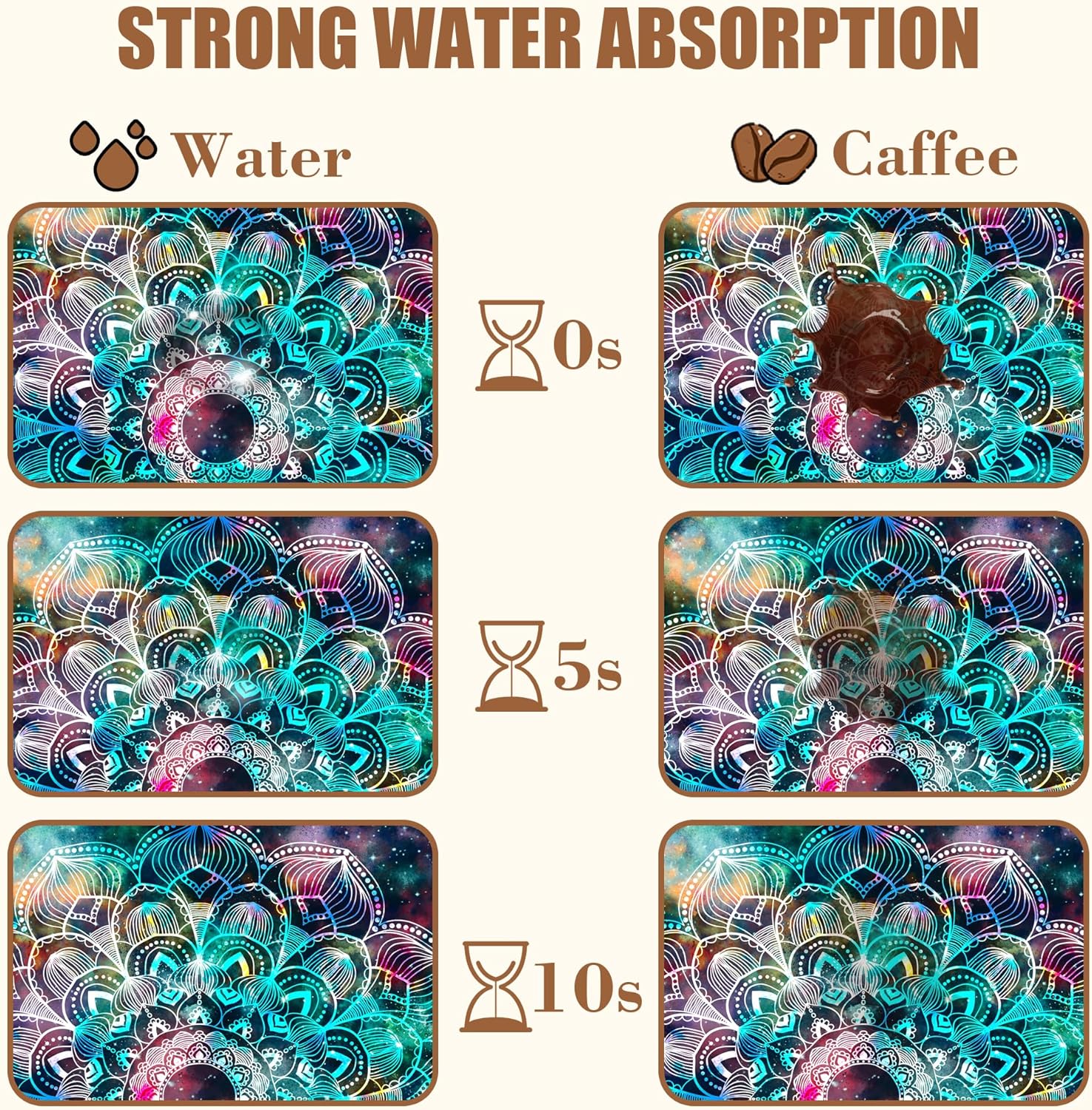 Abstract Mandala Galaxy Star Dish Drying Mat for Kitchen Counter Coffee Mat Hide Stain Absorbent Rubber Backed Dish Drainer Rack Pad Espresso Machine Coffee Bar Accessories 15.7 x 23.6 Inch