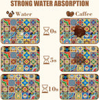 Talavera Mexican Tiles Dish Drying Mat for Kitchen Counter Bar Mat Hide Stain Absorbent Rubber Backed Coffee Mat Maker Espresso Machine Bar Accessories 11.8 x 19.7 Inch