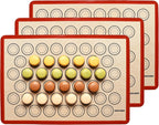 Macaron Silicone Baking Mats - Non-Stick Macaron Mat for Easy Baking | Heat Resistant & Dishwasher Safe Macaron Baking Mat | Reusable & Eco-Friendly, 3/4 Size - Pack of 3 - For Macarons Red Border