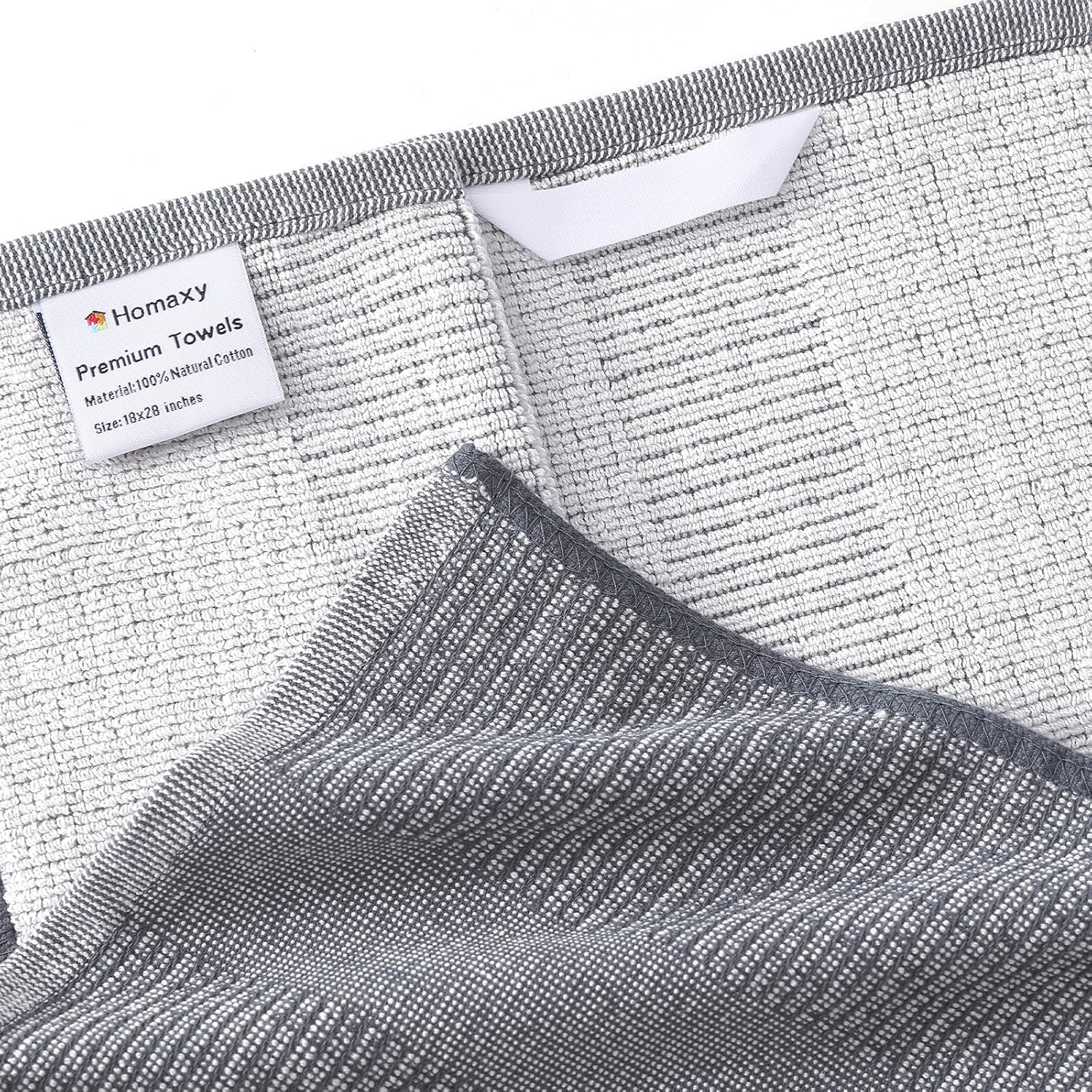 Homaxy Premium Kitchen Towels(18”x 28”, 6 Pack), Large Cotton Kitchen Hand Towels, Flat and Terry Dish Towels, 380 GSM Highly Absorbent Tea Towel Set with Hanging Loop, Grey/Red/Green