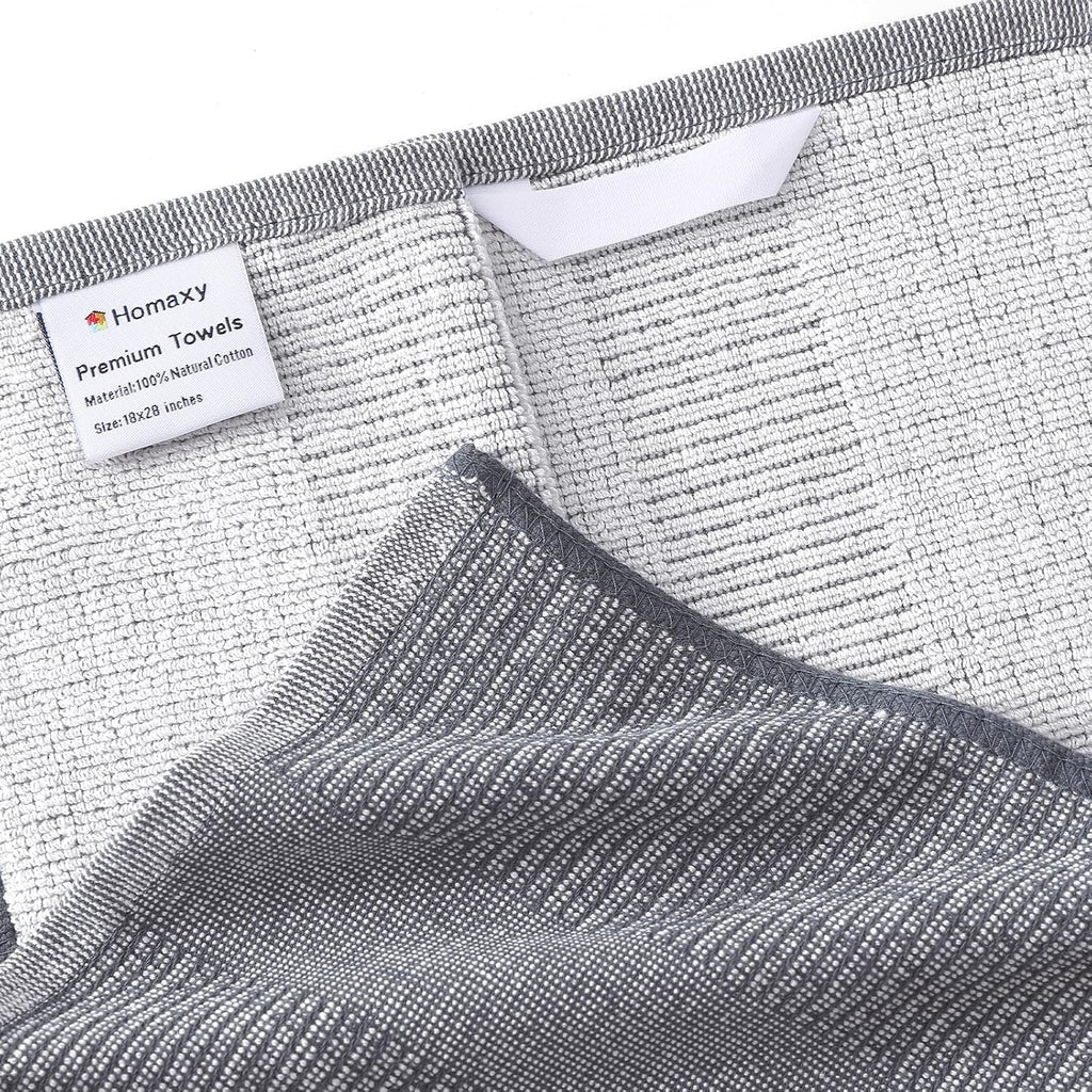 Homaxy Premium Kitchen Towels(18”x 28”, 6 Pack), Large Cotton Kitchen Hand Towels, Flat and Terry Dish Towels, 380 GSM Highly Absorbent Tea Towel Set with Hanging Loop, Red/Grey/Khaki