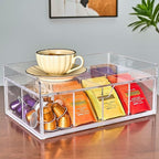 Acrylic Tea Station Organizer for Countertop - Tea Bag Organizer Drawer, Clear Lucite K Cup and Coffee Pod Storage box with 8 Compartments, Tea Caddy Creamer Holder Display Stand