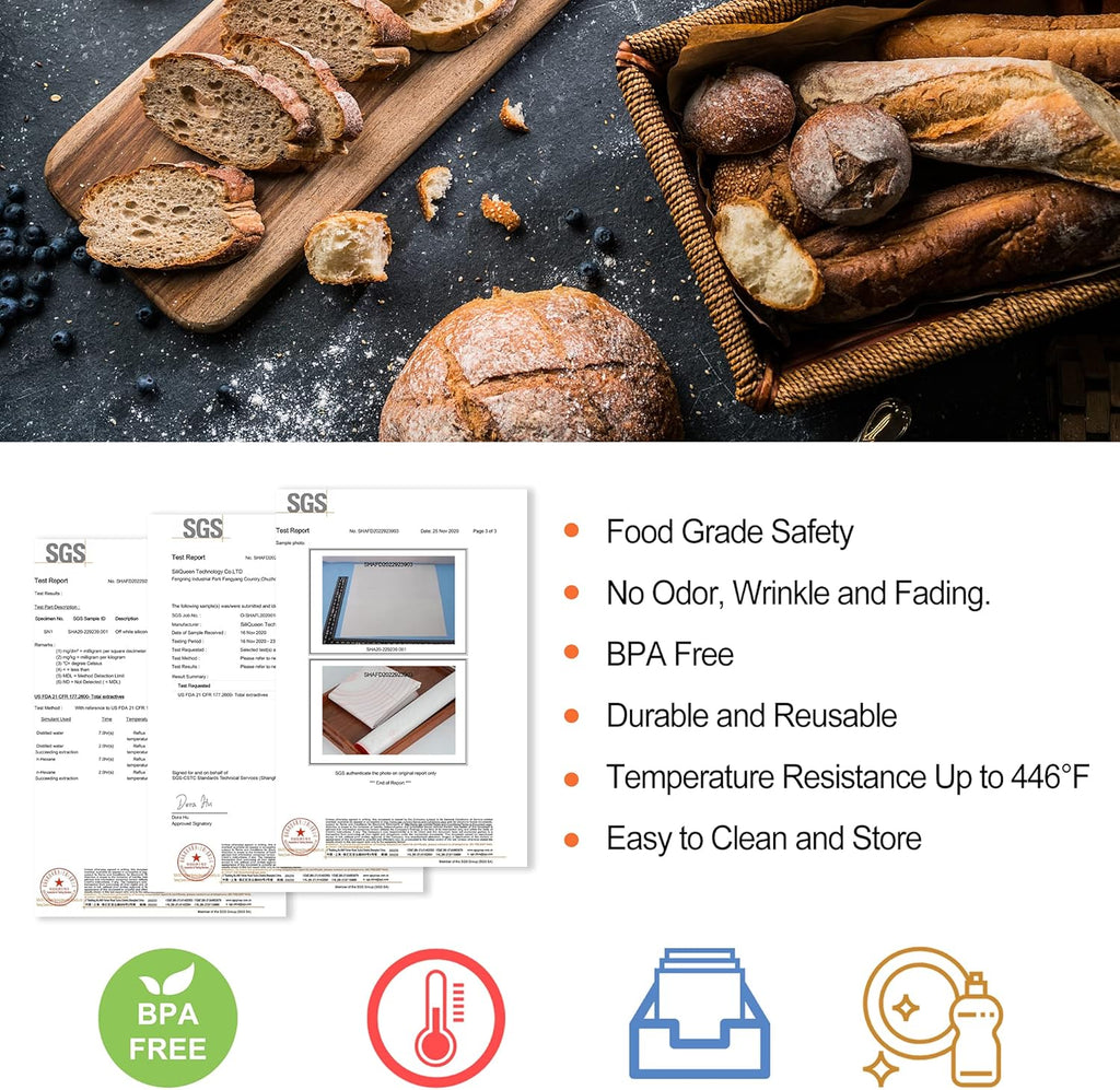 Silicone Pastry Baking Mat with Measurements Extra a Brush and a Dough Scraper- 23.5” x 15.7” Heat Resistant, BPA Free, Non-Stick Non-Slip Pastry Mat for Rolling Dough - Easy to Clean, Red