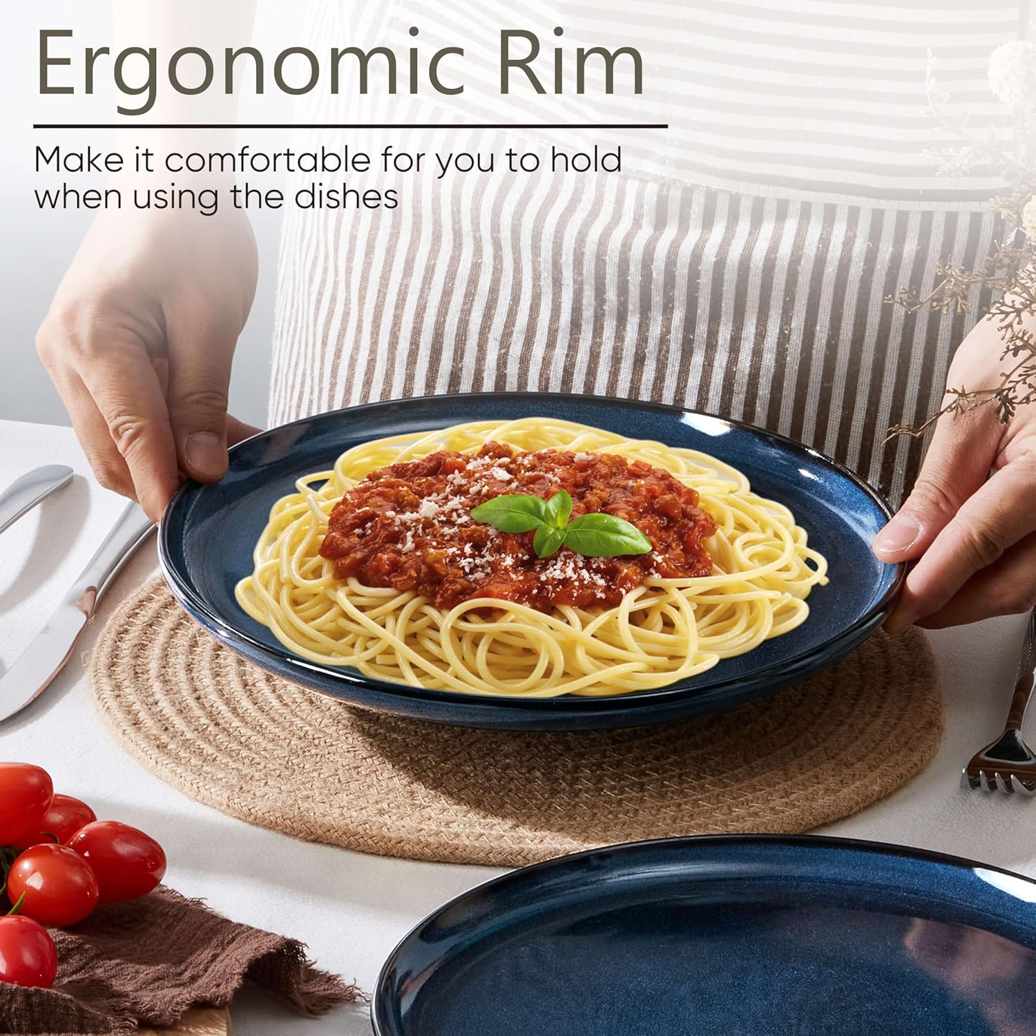 Herogo 6-Piece Stoneware Dinner Plates Set, 10.43" Ceramic Round Plate Set, Double Reactive Glaze Large Dinnerware Plates for Kitchen, Microwave, Oven and Dishwasher Safe, Starry Blue