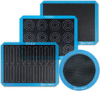 GUY DREAM Pack of 4 Perforated Silicone Baking Mats - 1 Choux, 1 Eclair, 1 Blank for Cookies, 1 10'' Round for Pizza - Non-Stick Reusable Oven Liner 11-4/5" x 15-3/4"