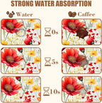 Red and Yellow Flowers Coffee Mat Absorbent Dish Drying Mat for Kitchen Counter Hide Stain Rubber Backed Coffee Bar Accessories Fit Under Espresso Machine, 11.8 x 19.7 Inch
