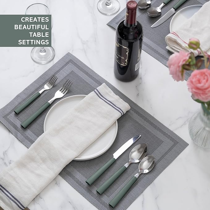 COOK WITH COLOR Bamboo Kitchen Utensil Set with Drawer Organizer | Cooking Tools and Storage Caddy, Sage, 25 Piece Cutlery Set