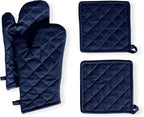 Native Fab 4 Piece Set - 2 Oven Mitts & 2 Potholders, Heat Resistant, 100% Cotton, Quilted Design, Non-Slip Grip, Machine Washable, Ideal for Baking, Cooking, BBQ, Kitchen Protection - Navy Blue