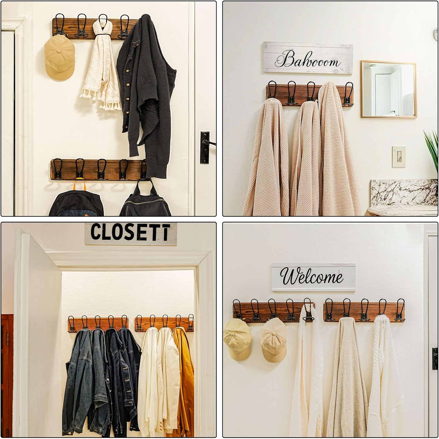 Dseap Coat Rack Wall Mounted - Heavy Duty Farmhouse Rustic Wall Coat Hanger with 5 Wire Hooks for Clothes Hat Jacket Towel, RusticWire, G25A, Weathered Brown & Black, Pack of 2