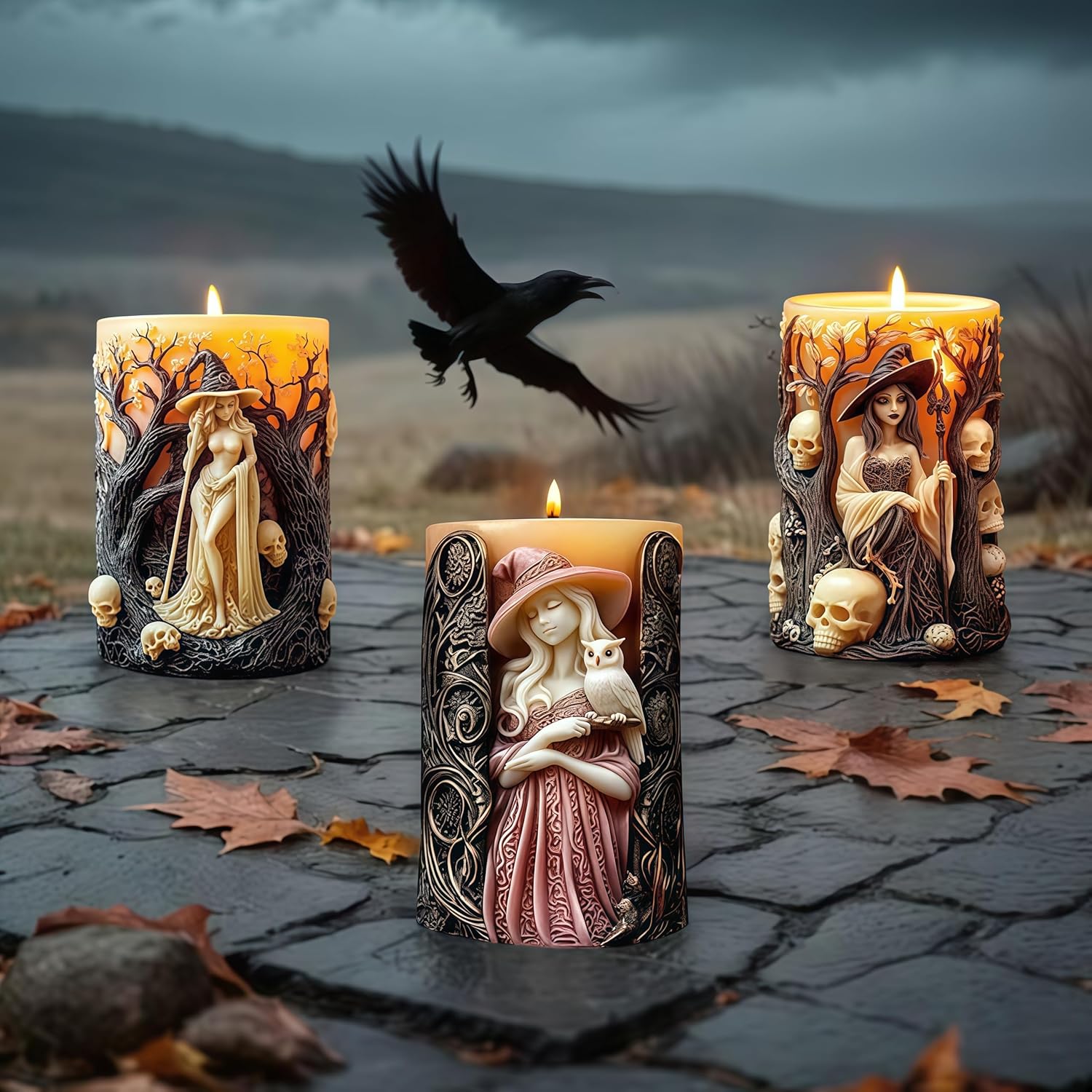 Witch Cylinder Silicone Candle Mold for Candle Making,Pillar Casting Silicone Molds for Resin Casting,Scented Candle, Soap,Silicone Molds for Home Decor,Resin Craft Gifts (C)