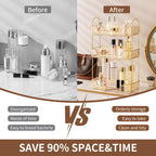 YCIA&DONE Bathroom Organizer Countertop, Makeup Storage, Skincare Cosmetic Tray Shelf, Perfume Holder Rack for Vanity Counter, Large Capacity, Easy to Install, Clean, 3 Tiers, Amber Gold