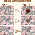 Pink Flowers and Leaves Coffee Mat Absorbent Dish Drying Mat for Kitchen Counter Hide Stain Rubber Backed Coffee Bar Accessories Fit Under Espresso Machine Dish Drainer, 15.7 x 23.6 Inch