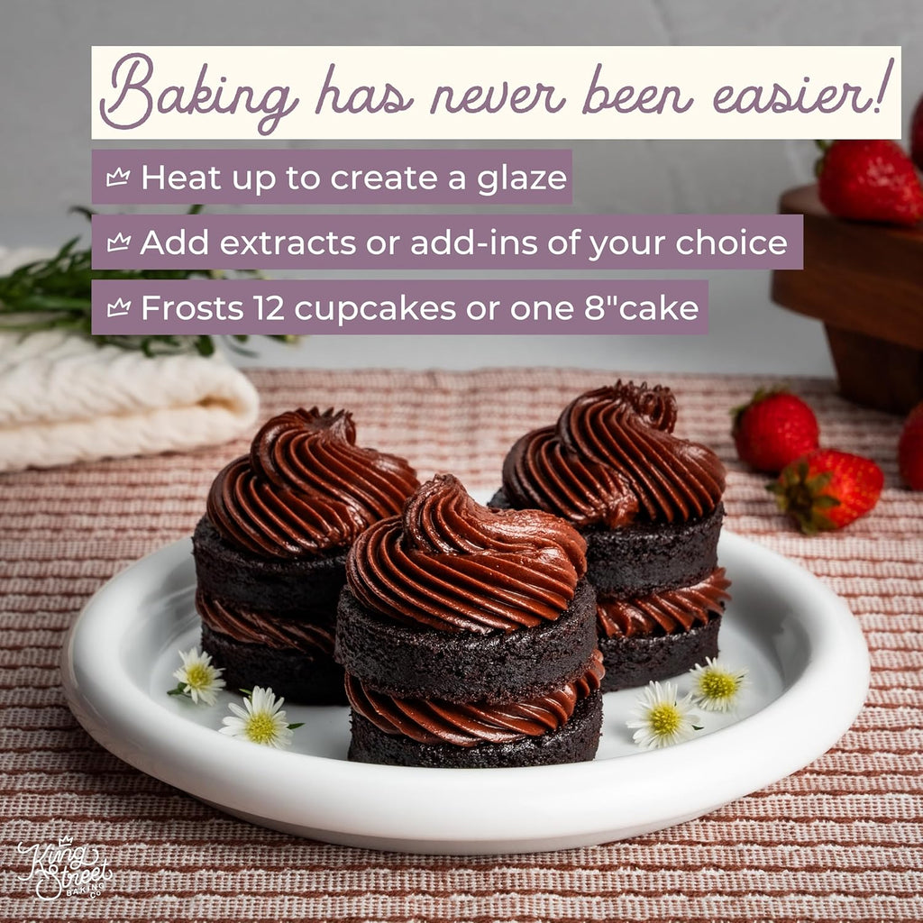 King Street Baking Co Chocolate Frosting Mix - 4 Ingredient Icing for Cake - Real Cocoa, Vanilla - Frosts 12 Cupcakes (3Pack)